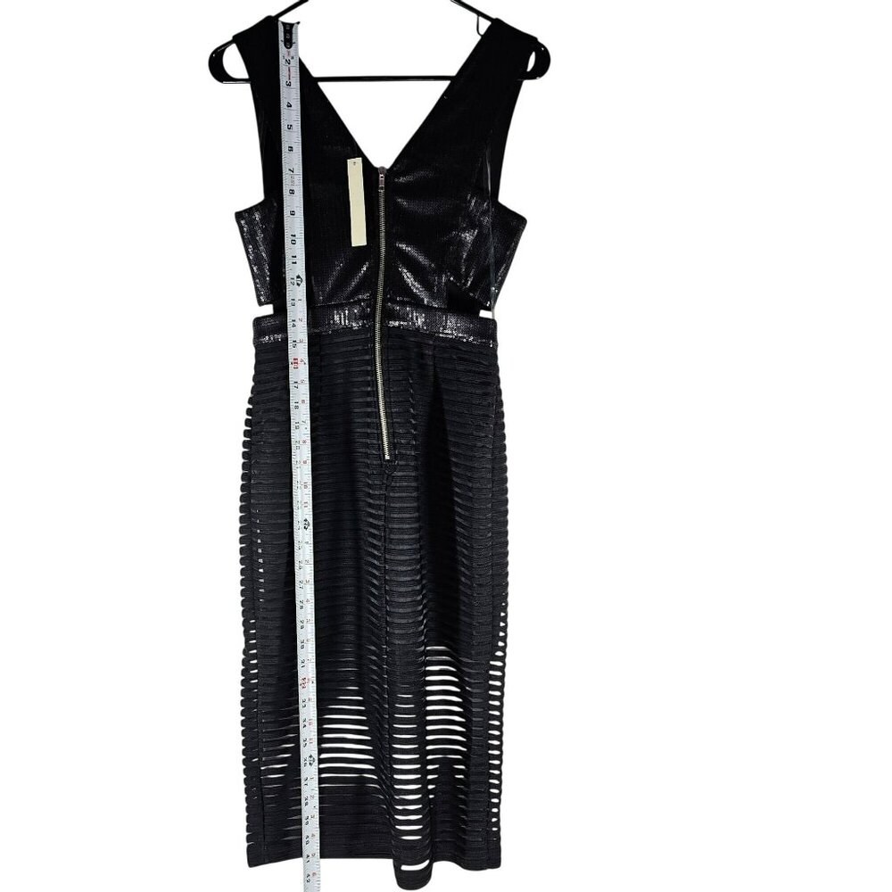 Mustard Seed NWT Cut Out Sequin Sheer Panel Midi Dress Women's Size M Black - Picture 9 of 16